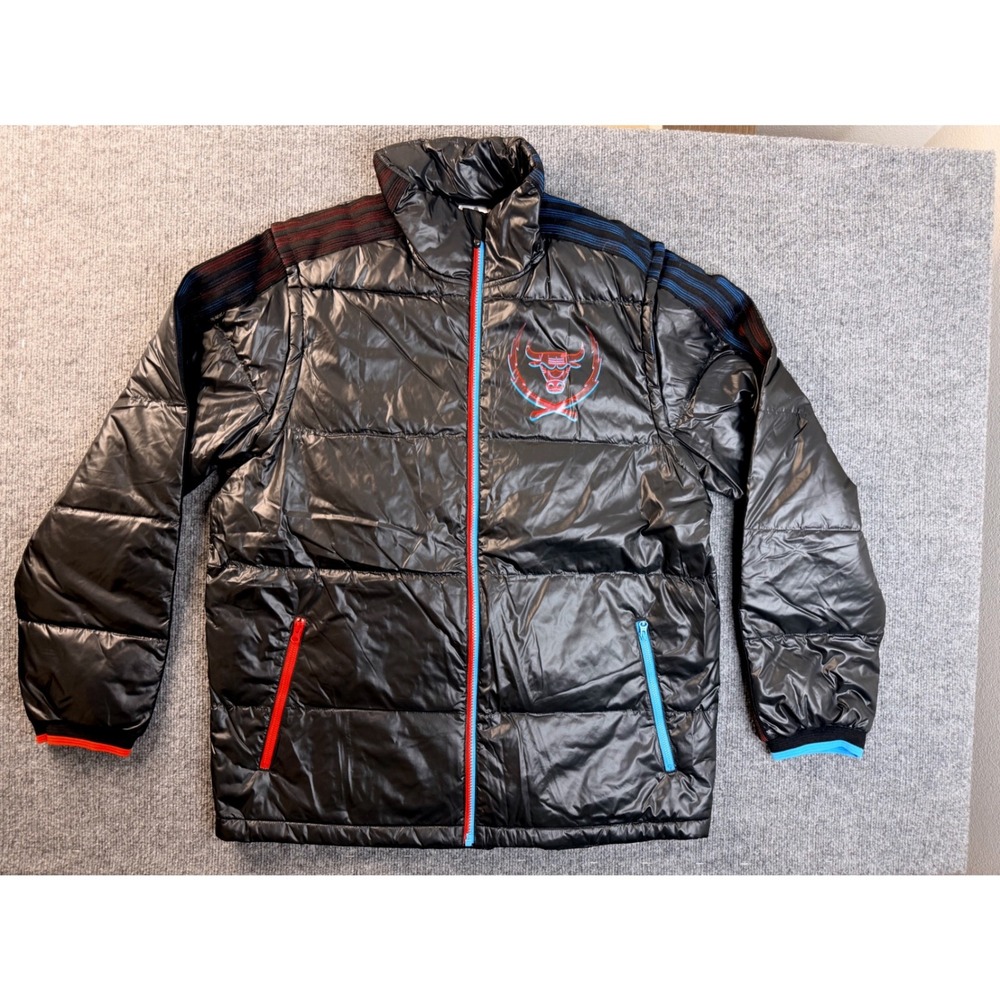 Adidas Chicago Bulls Derrick Rose Puffer Jacket Mens M Black NBA Sample Puffer